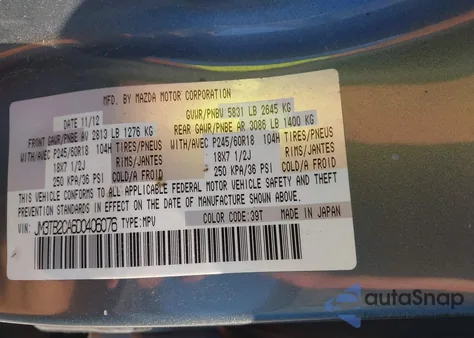 2013 Mazda Cx-9 Touring z USA, uszkodzony, nr VIN JM3TB2CA6D0406076